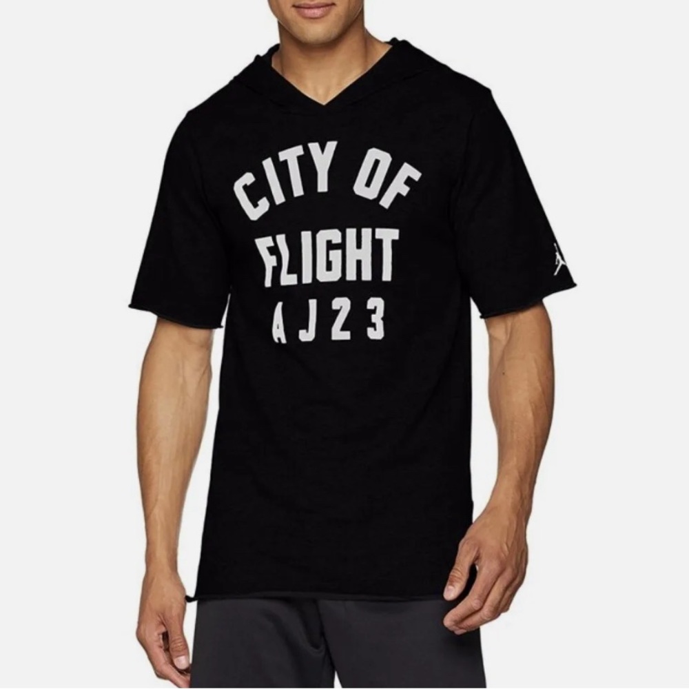 new jordan sportswear city of flight short sleeve hoodie men black/white